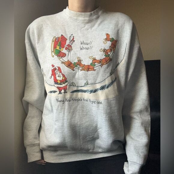 Vintage xmas funny santa reindeer funny graphic crewneck sweater‎ sz xl grey - Picture 1 of 7